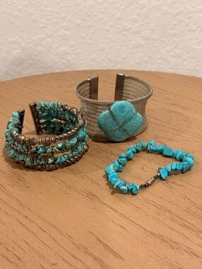 Turquoise Stone Cuff and Beaded Bracelets Set